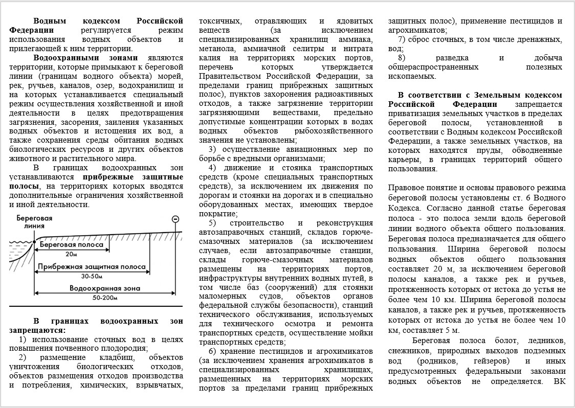 Памятка  «О режиме использования водных объектов и прилегающей к ним территории».